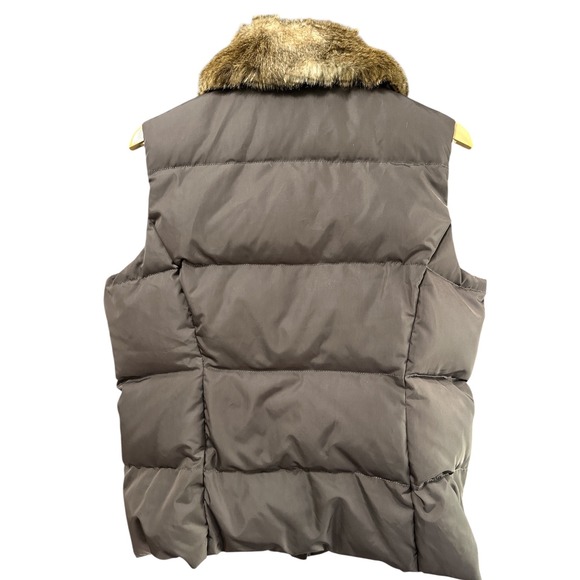 Lands' End Womens Puffer Vest Faux Fur Collar Brown Button Front Size L 14-16 - Picture 2 of 9